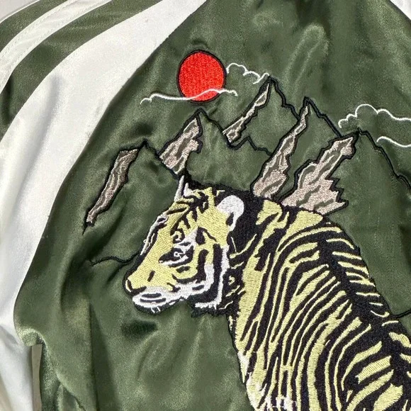 Adidas Sample Bomber Jacket Kids 5/6‎ Sukajan Tiger Embroidered Satin Green Rare - Picture 10 of 16